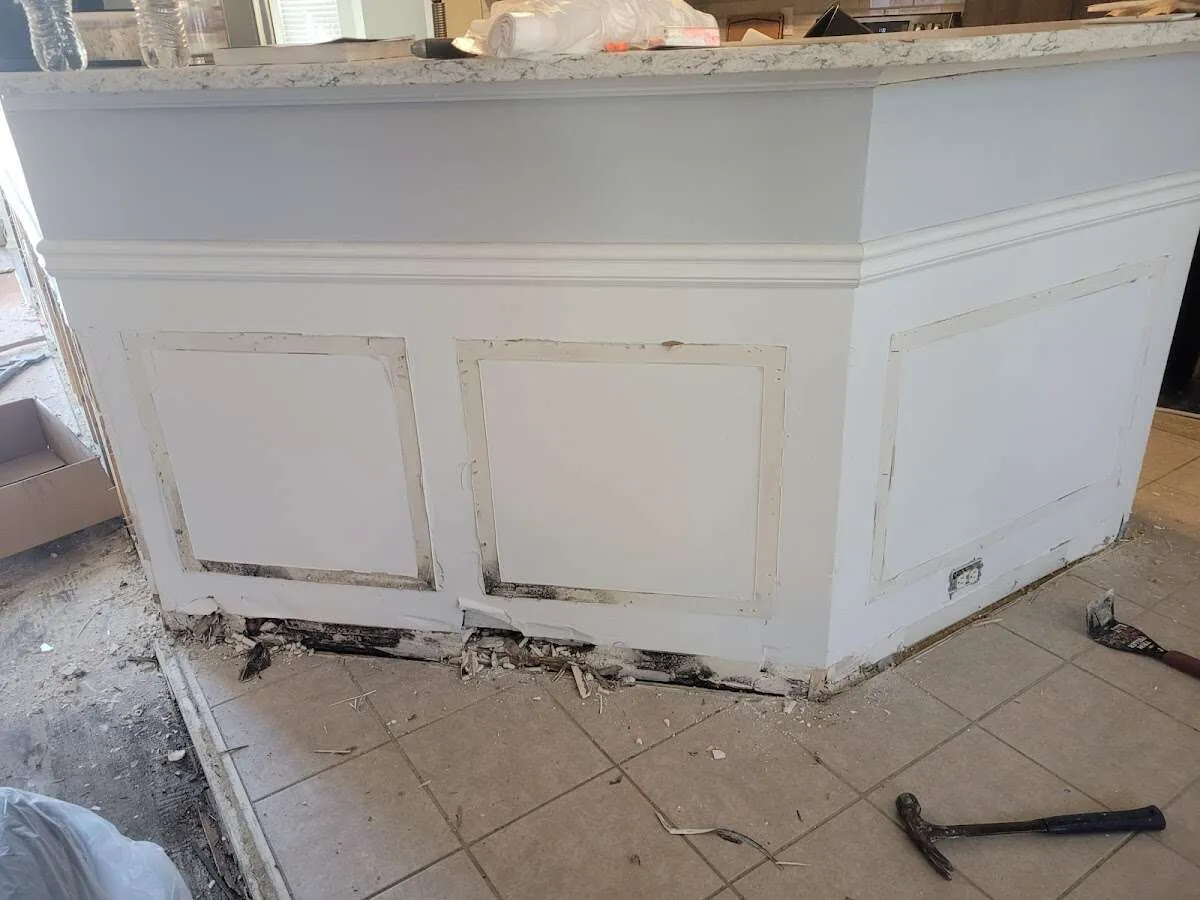 Water damage and mold on kitchen during Storm Damage Restoration in Clarendon Hills